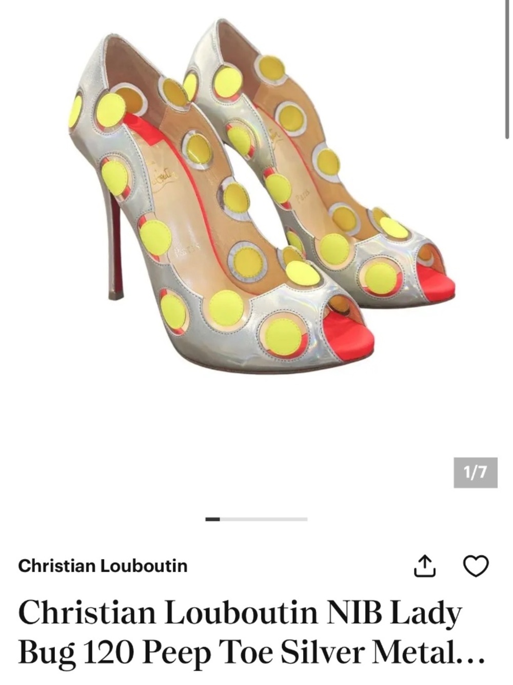 Christian Louboutin Lady Bug 120 peep toe sz 37.5 - Picture 9 of 10